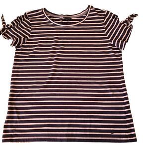 Nautica Womens Cold Shoulder Blouse Stripes Top Scoop Neck Blue White Large